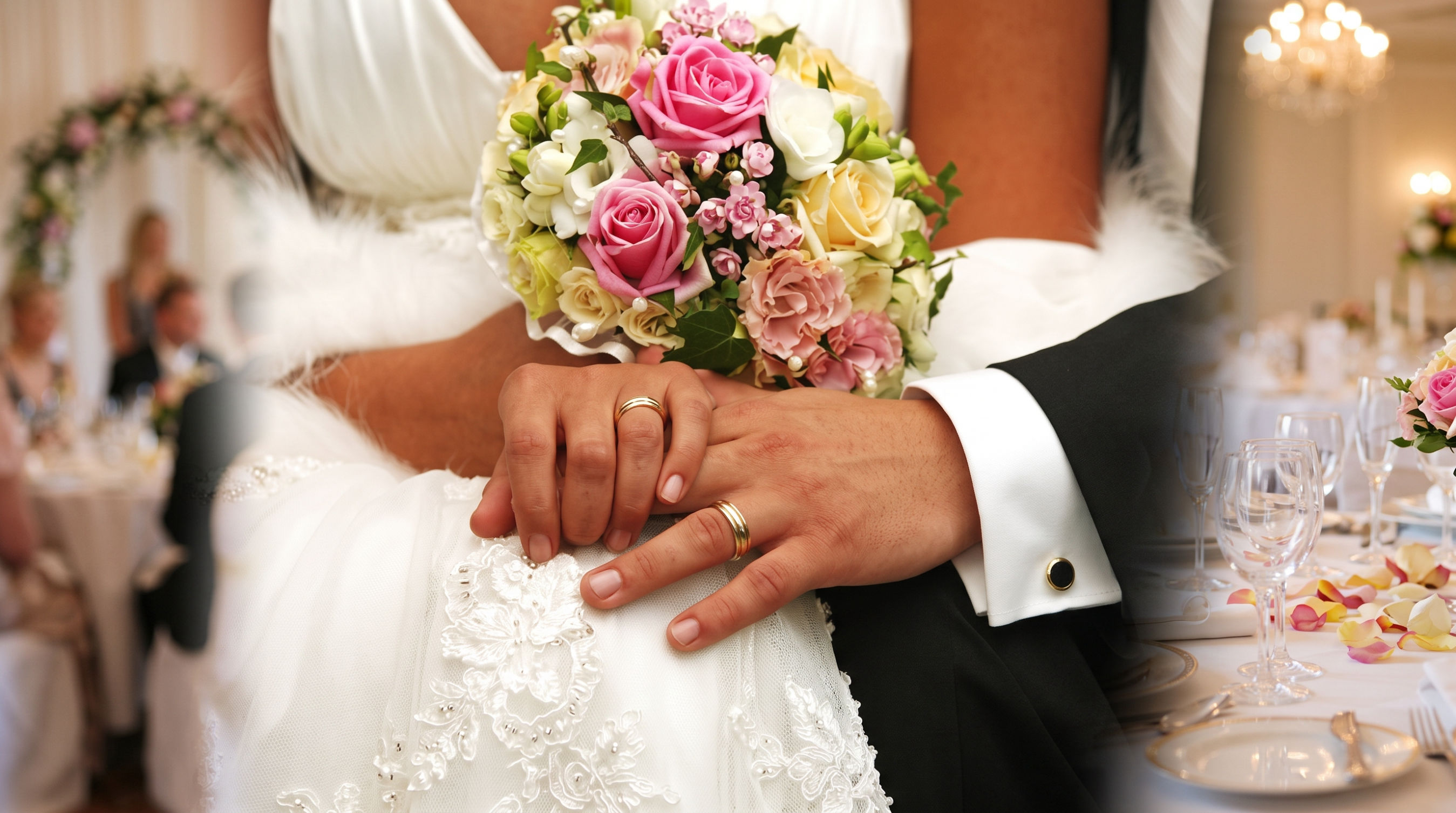 Assessora de casamento organizando os detalhes do evento junto aos noivos